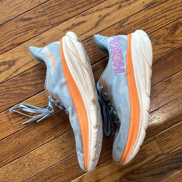 Hoka Sky Blue and Tangerine Athletic Shoes - Picture 2 of 3